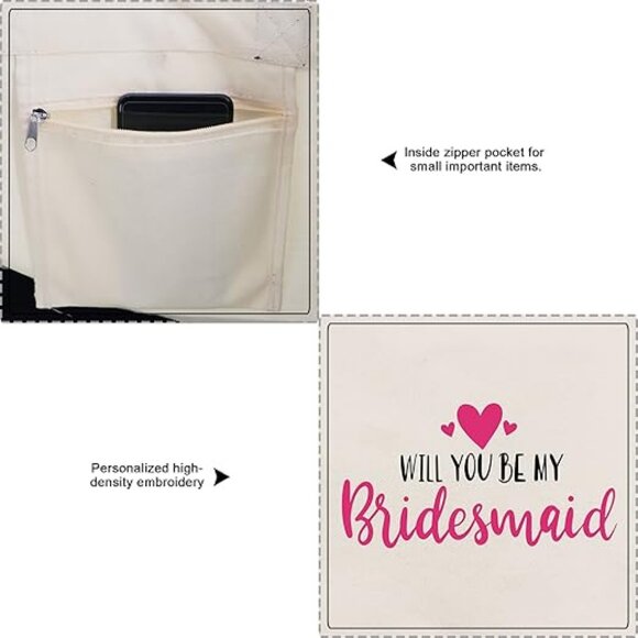 Monogram Initial Canvas Bag with Inner Zipper Pocket Embroidery Personalized Bag - Picture 6 of 6